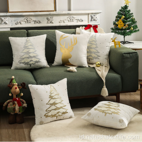 Sarung bantal pohon natal bordir handuk emas
